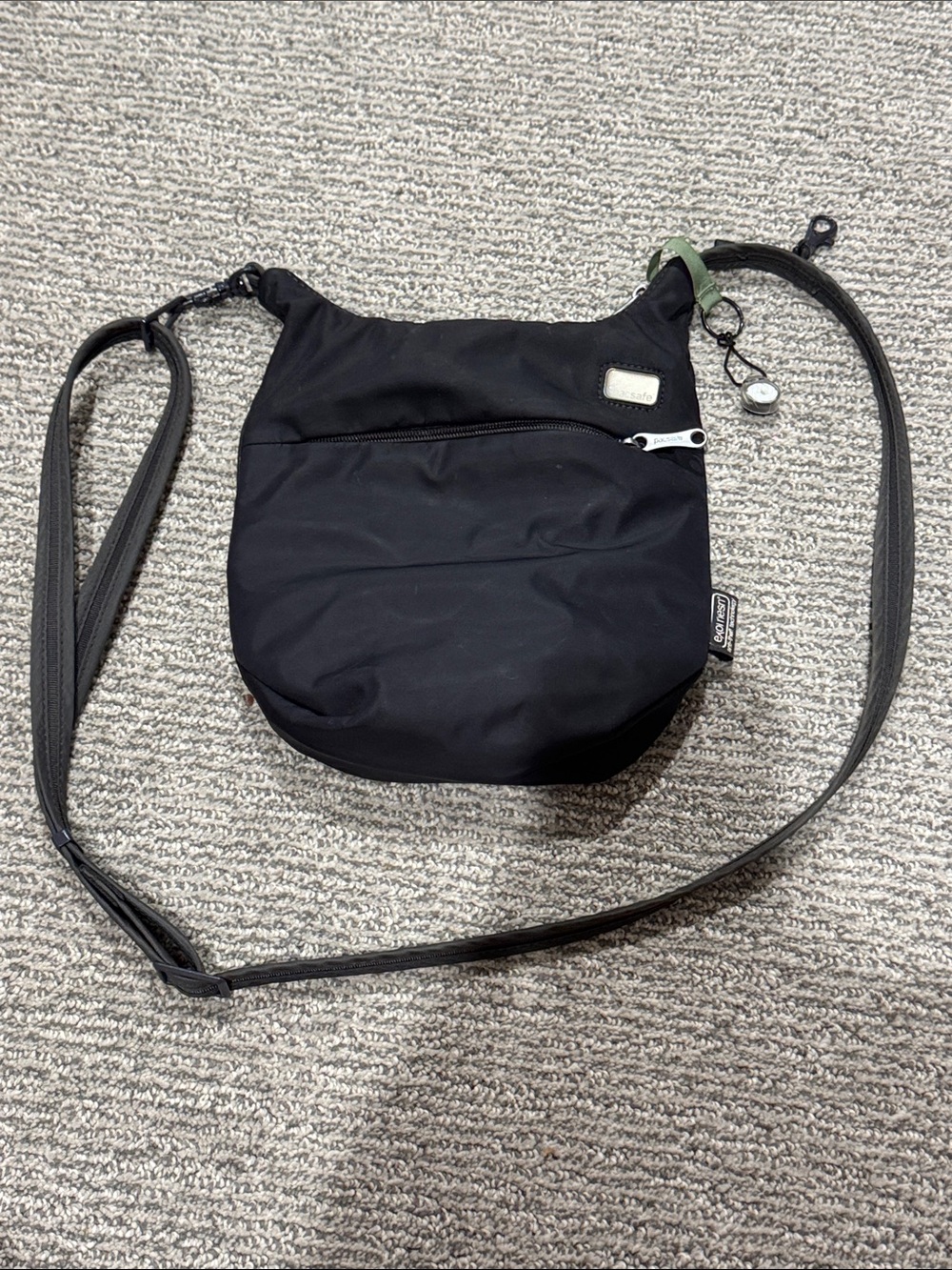 Pacsafe Black Nylon Messenger Crossbody Bag